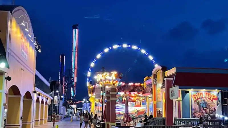 Galveston Island Historic Pleasure Pier extending over the Gulf of Mexico along Seawall Boulevard