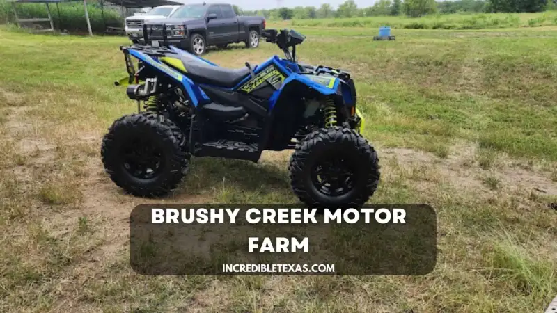 Off-road dirt bikes and all-terrain vehicles navigating clay trails at Brushy Creek Motor Farm
