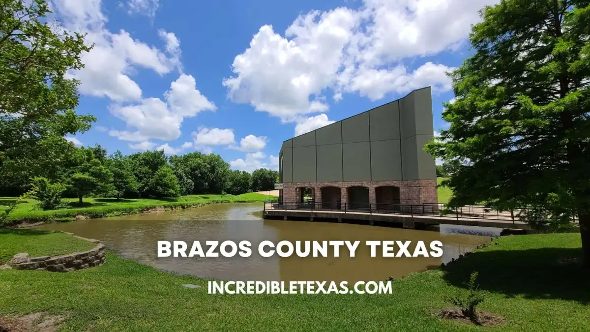 Aerial view of Historic Downtown Bryan and Texas A&M campus landmarks in Brazos County