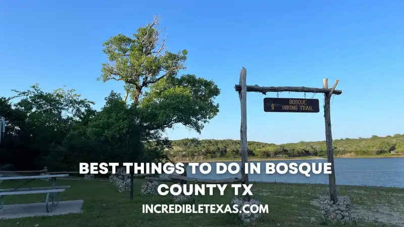 Scenic view of rolling limestone hills and Lake Meridian shoreline at Meridian State Park in Bosque County Texas