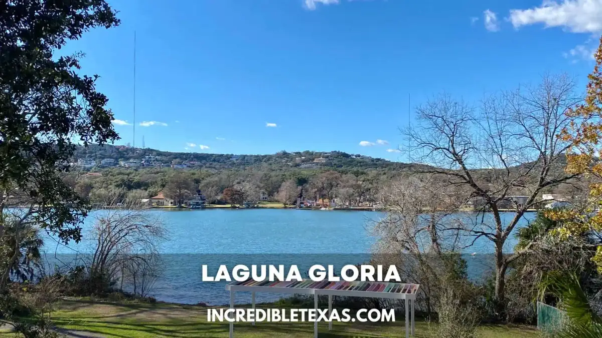 Historic Clara Driscoll Villa and outdoor sculptures along Lake Austin at Laguna Gloria