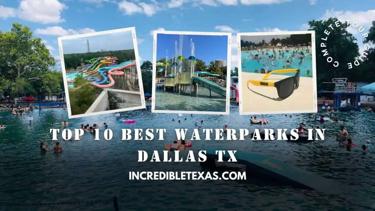 Aerial view of family waterslide towers and splash pools in Dallas Fort Worth