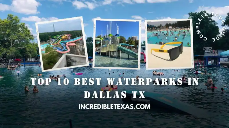 Aerial view of family waterslide towers and splash pools in Dallas Fort Worth