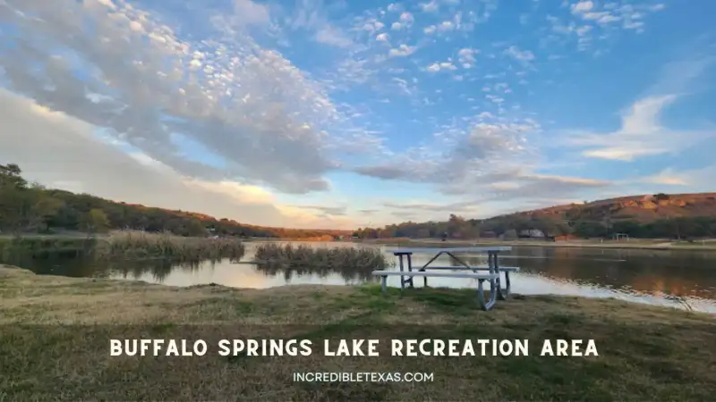 Buffalo Springs Lake shoreline recreation area with water and canyon views near Lubbock Texas