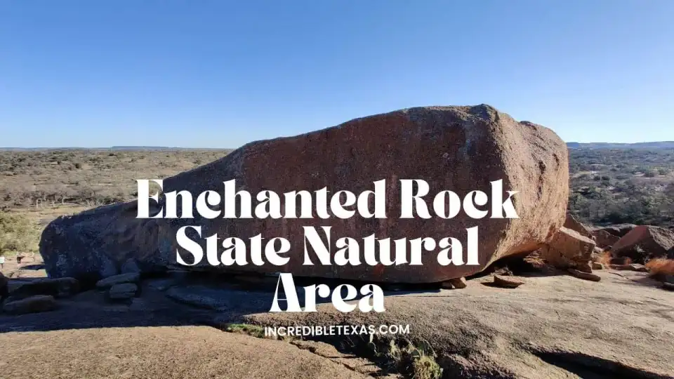 Pink granite dome of Enchanted Rock rising above Central Texas Hill Country
