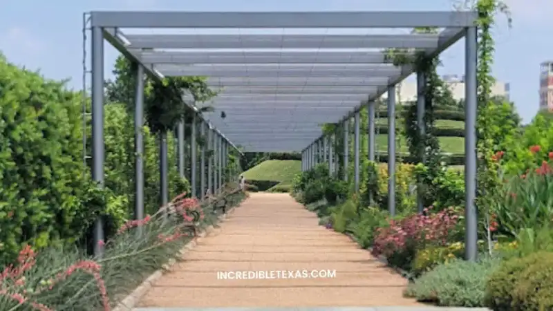 Spiraling garden mount and manicured flower beds at McGovern Centennial Gardens in Houston
