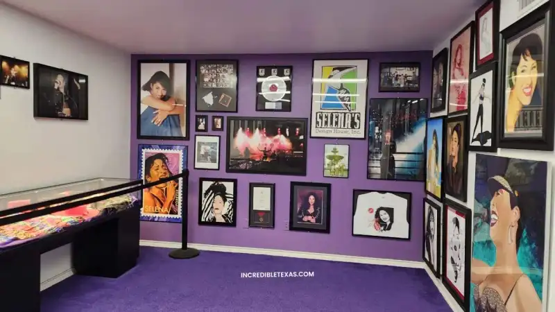 Stage outfits and gold records displayed inside the Selena Museum at Q Productions in Corpus Christi