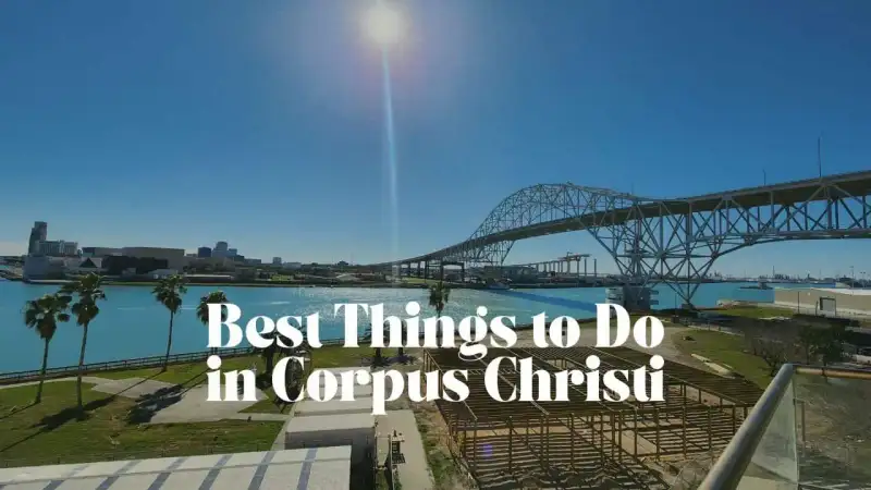 Panoramic scenic view of the Corpus Christi downtown bayfront marina and Gulf coastline