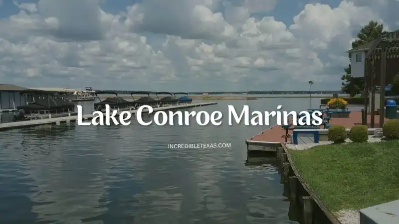 Covered floating boat slips and modern docks moored on the shoreline of Lake Conroe Texas