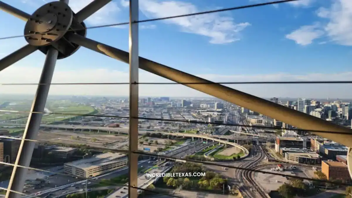 Reunion Tower GeO-Deck observation platform overlooking the downtown Dallas skyline