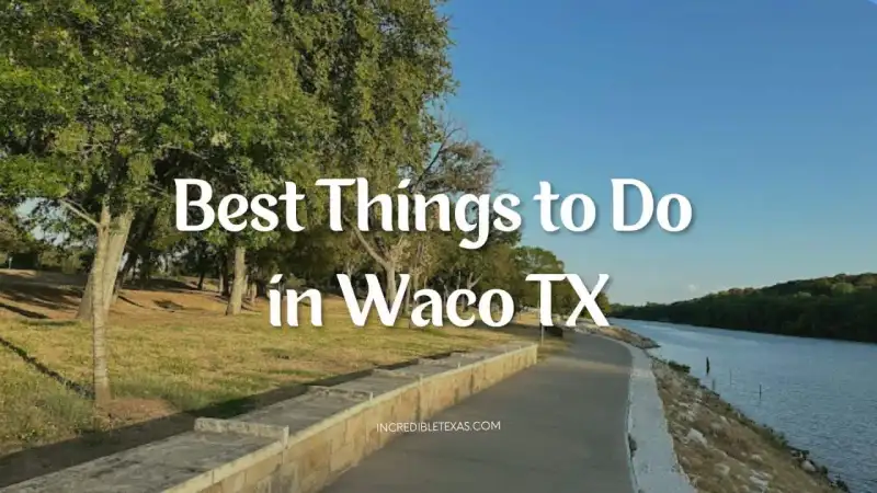 Panoramic view of the Waco Suspension Bridge crossing the Brazos River near downtown Waco Texas