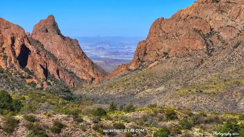 Panoramic view of rugged desert peaks and limestone canyons in Big Bend National Park