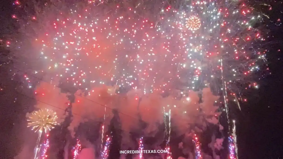 Spectacular Fourth of July fireworks exploding over the Dallas Fort Worth city skyline