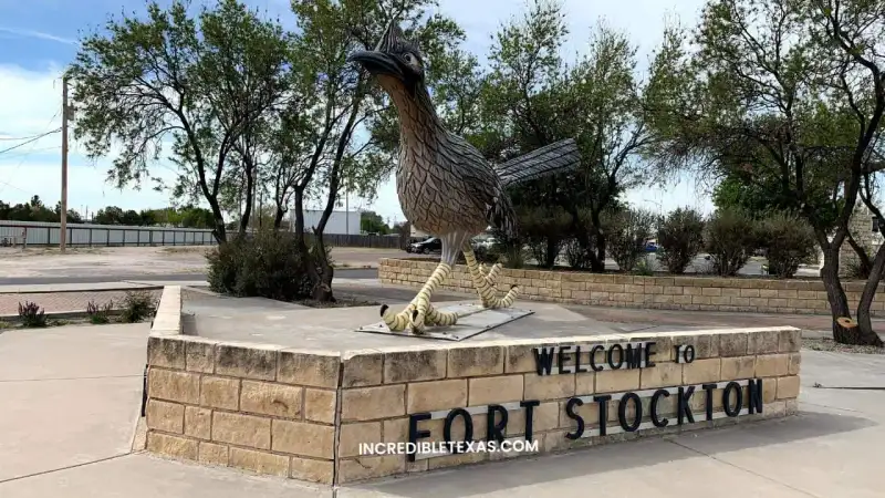 Historic limestone barracks and parade grounds at Historic Fort Stockton military outpost
