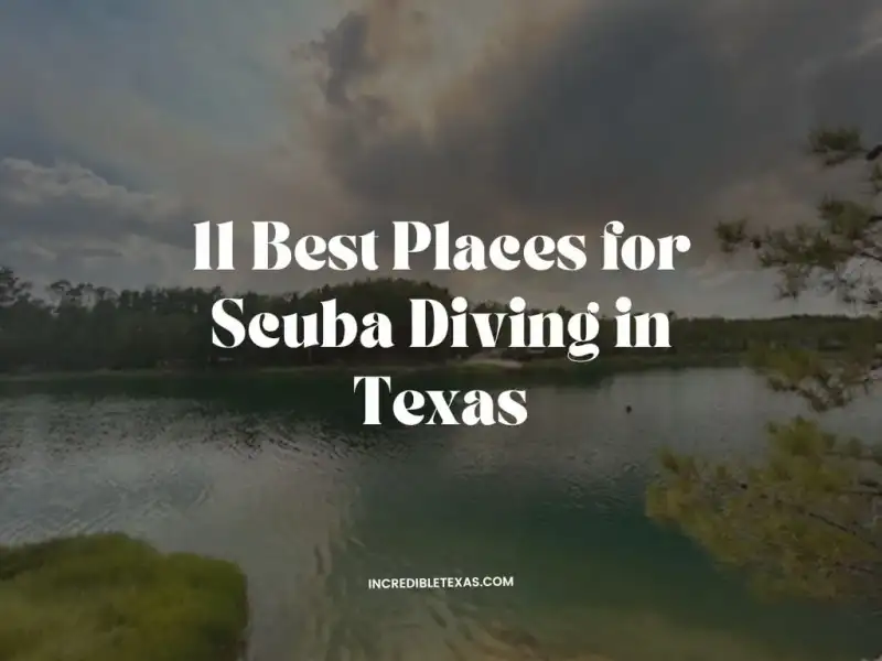 Scuba diver exploring clear freshwater springs and limestone rock formations in Texas
