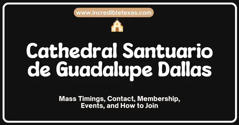 Exterior view of the stunning Cathedral Santuario de Guadalupe in Dallas, showcasing its beautiful architectural details and vibrant stained glass windows, a prominent landmark in the city