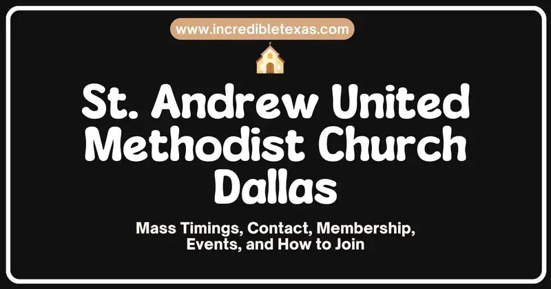 Exterior view of St. Andrew Methodist Church sanctuary and entrance landscaped grounds in Plano TX
