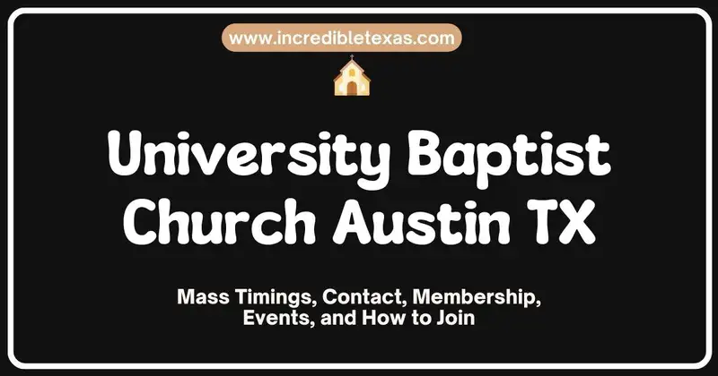 Exterior Spanish Colonial Revival facade of University Baptist Church on Guadalupe Street in Austin Texas