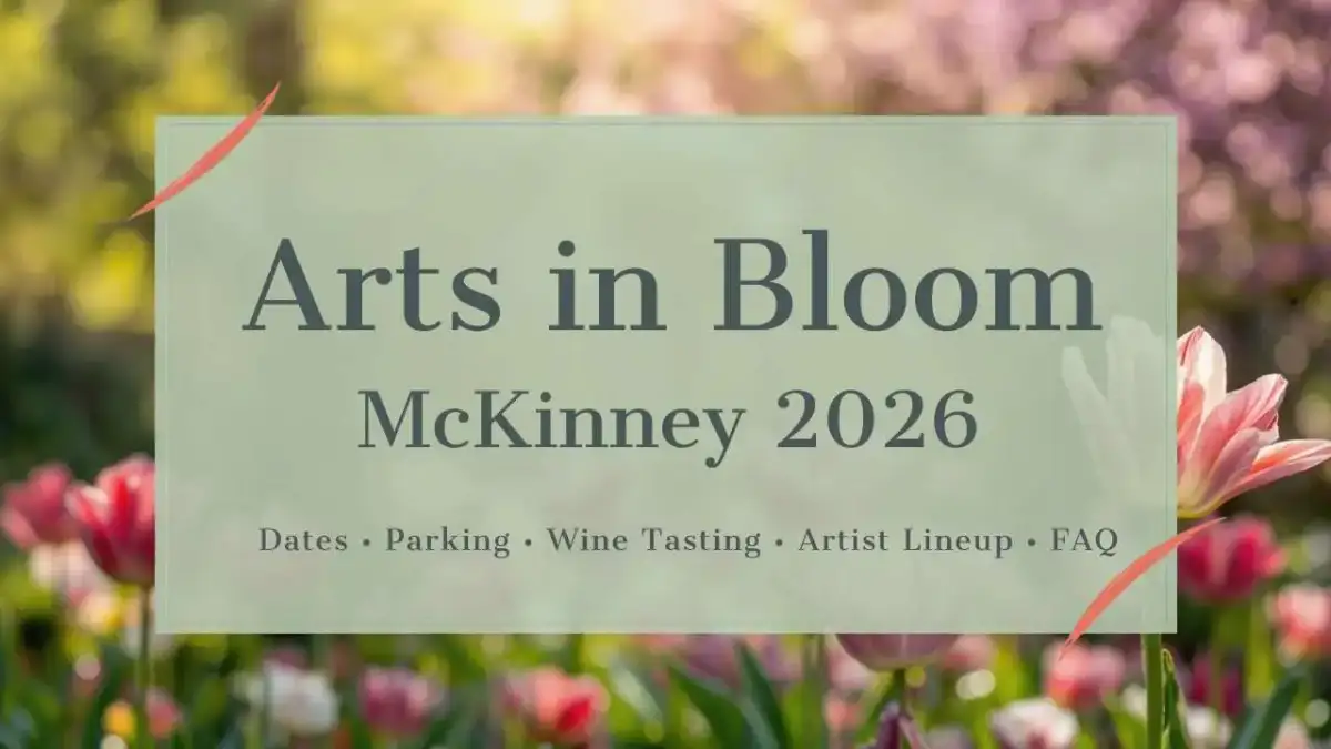 Outdoor artist tents, pedestrian visitors, and historic brick facades in Downtown McKinney