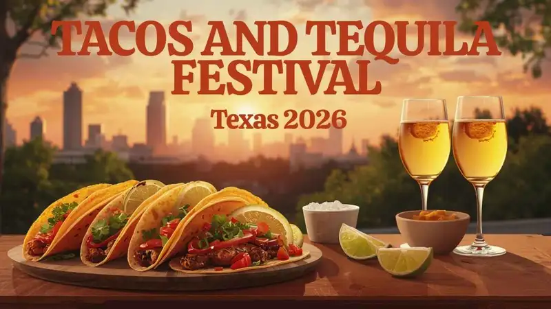 Outdoor festival grounds featuring artisan taco trucks and live music stage setup