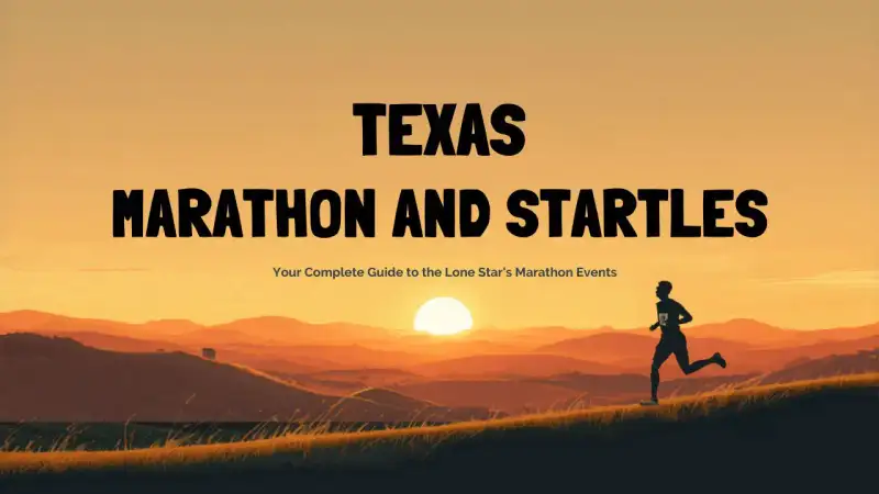Distance runners racing along a scenic Texas highway during a sunny morning marathon event