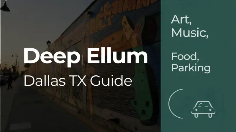 Historic Elm Street streetscape in Deep Ellum Dallas TX with neon signs and storefronts