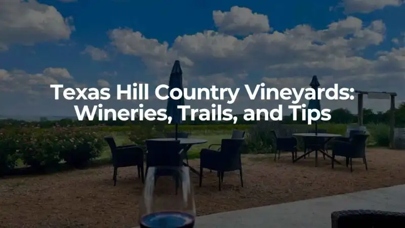 Lush green grapevines under sunny skies at a Texas Hill Country estate vineyard