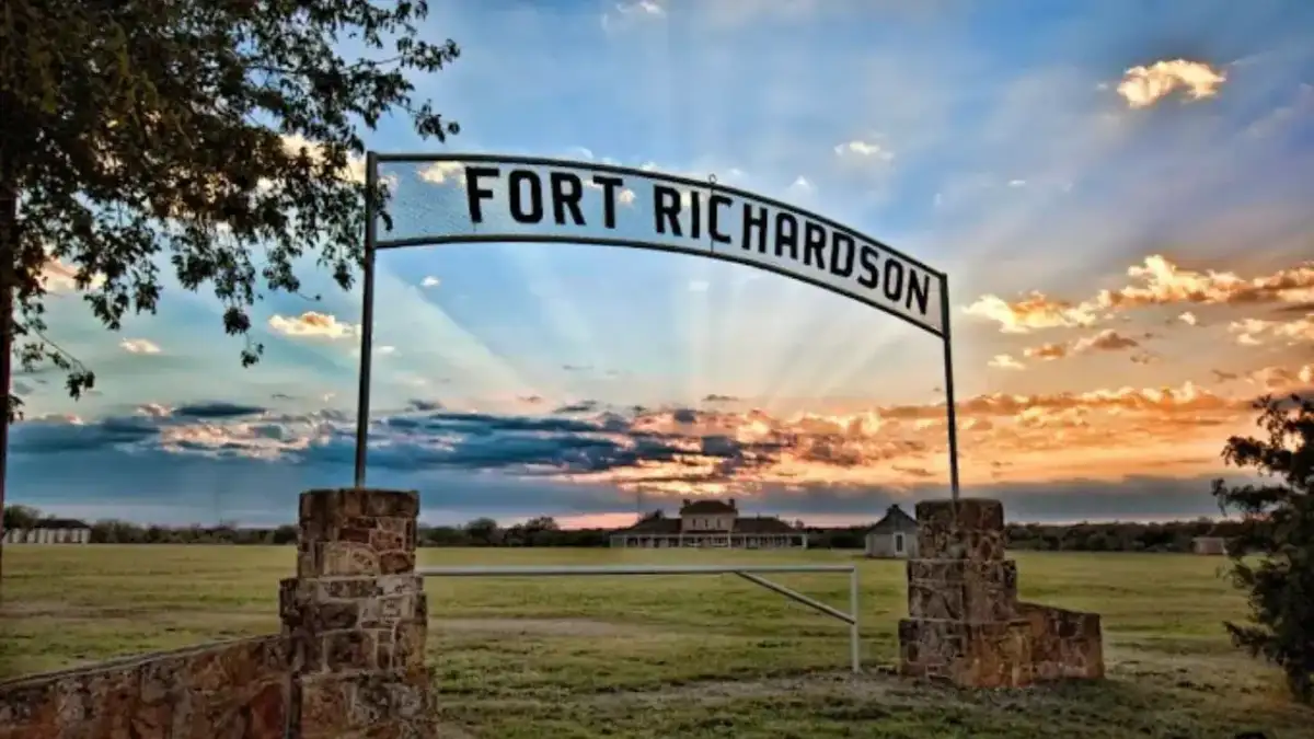 Restored historic sandstone hospital and fort structures at Fort Richardson State Park in Jacksboro