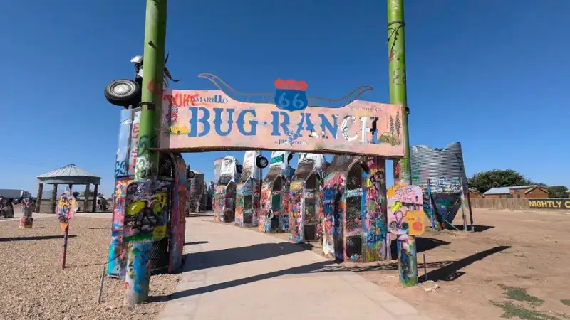 RVs parked at pull-through campsites with full hookups at Big Texan RV Ranch in Amarillo Texas