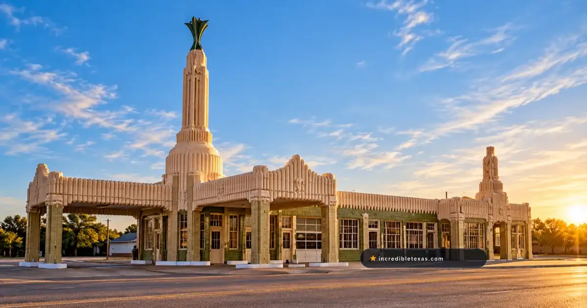 Art Deco Tower Station and U-Drop Inn Café on Route 66 in Shamrock