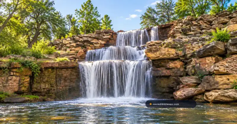 Tiered rock waterfall at Lucy Park Falls in Wichita Falls