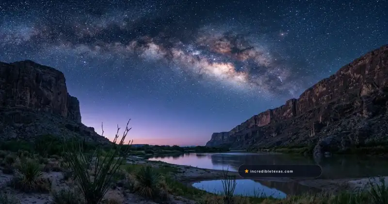 Santa Elena Canyon limestone walls and the Rio Grande beneath the Milky Way in Big Bend, Texas