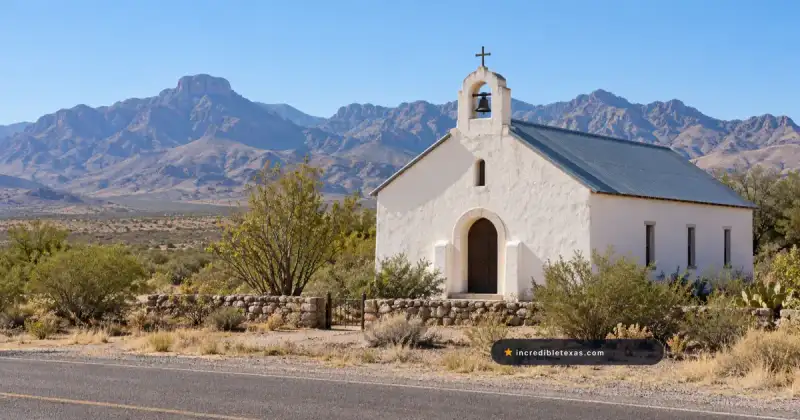 Historic mission church in the former silver-mining community of Shafter, Texas