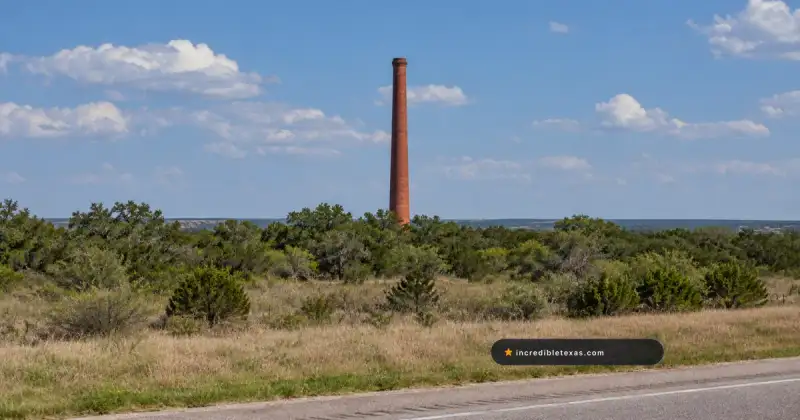 Thurber’s brick ice-house smokestack rises above the North Texas landscape