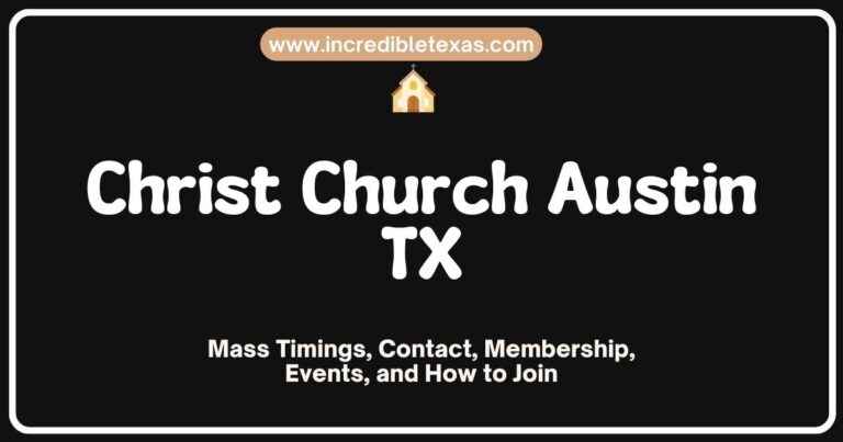 Exterior view of Christ Church in Austin, TX, showcasing its stunning architecture and welcoming entrance, surrounded by lush greenery, highlighting the church's vibrant community and spiritual gatherings.