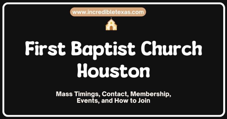 Exterior view of First Baptist Church Houston, showcasing its stunning architecture and large stained glass windows, highlighting the historic significance and vibrant community activities of this prominent Houston church.
