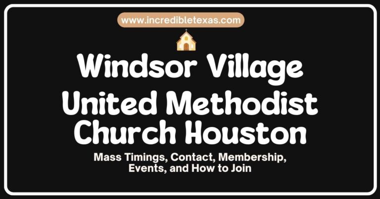Exterior view of Windsor Village United Methodist Church in Houston, showcasing the beautiful architecture and vibrant community atmosphere. The image highlights the church's welcoming entrance and lush landscaping, reflecting its role as a spiritual hub in Houston's diverse neighborhood.